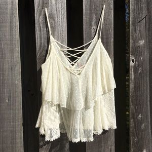White/light cream lace tank top by Free People