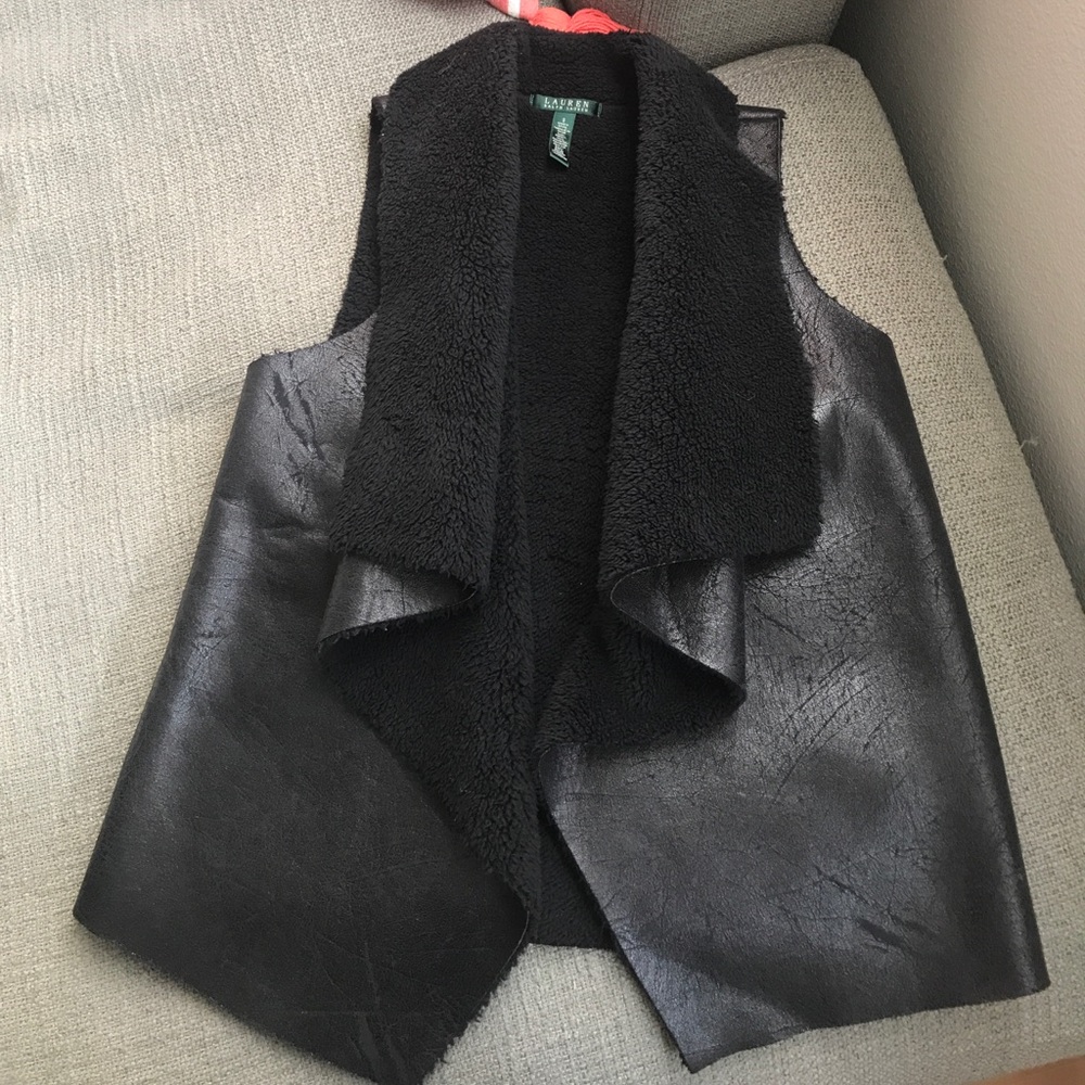 Ralph Lauren fuzzy vest suede black open