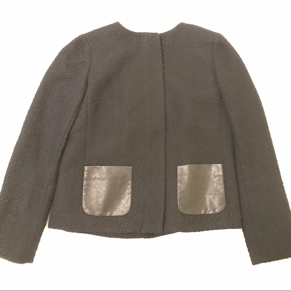 Tweed Blazer with Leather Pockets
