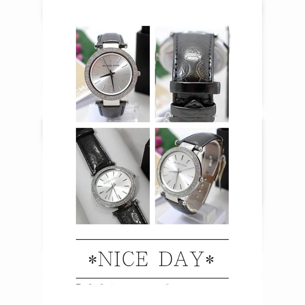 MK DARCI Leather Monogram Gunmetal Metalic Watch