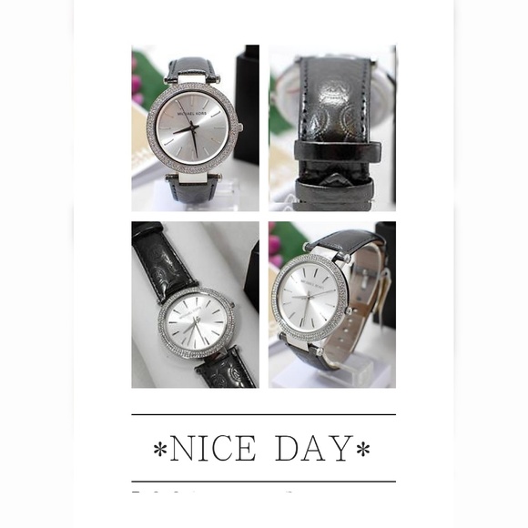 MK DARCI Leather Monogram Gunmetal Metalic Watch main image 6