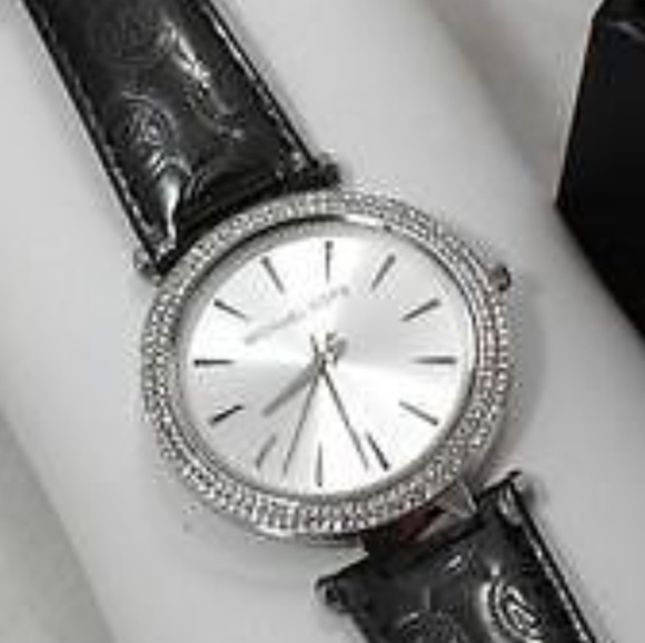 MK DARCI Leather Monogram Gunmetal Metalic Watch main image 7
