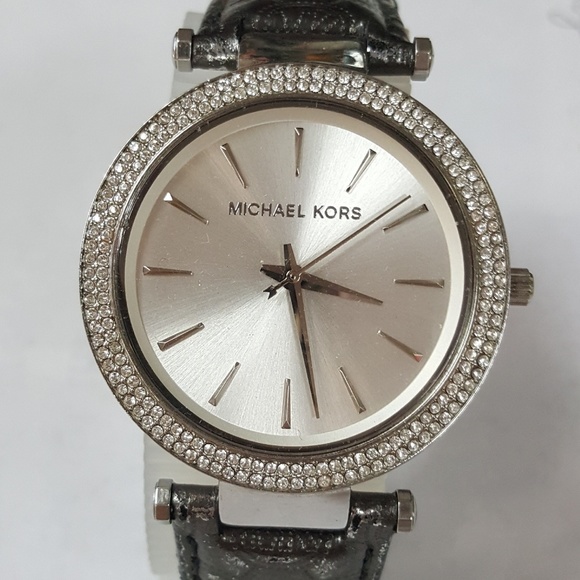MK DARCI Leather Monogram Gunmetal Metalic Watch main image 4