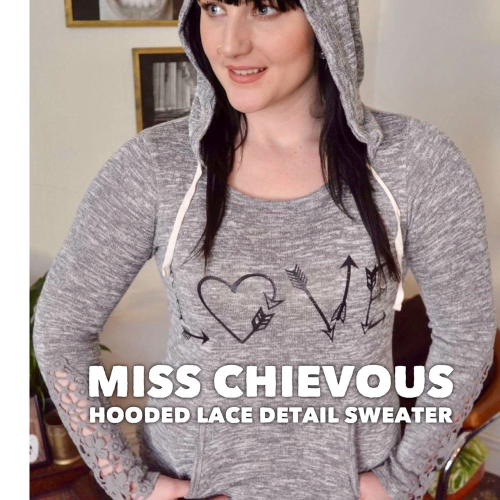 Heather Gray: Hooded Lace-Trimmed Soft Sweater