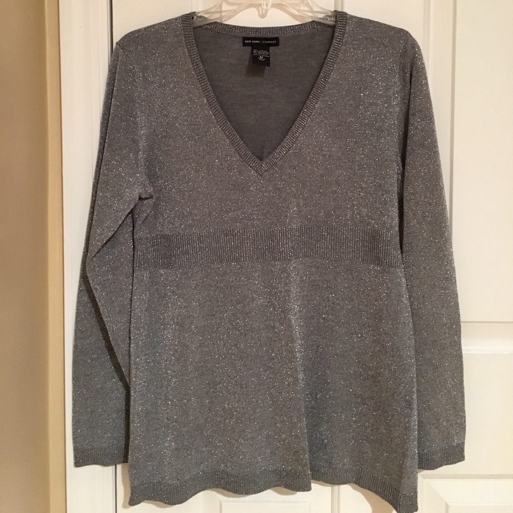 NWOT! Shimmering Silver/Gray v-neck Sweater - M