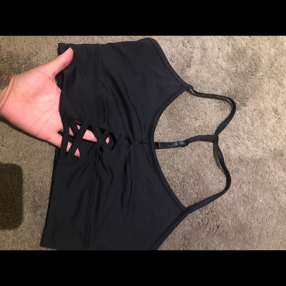 Black sports bra with front cross opening