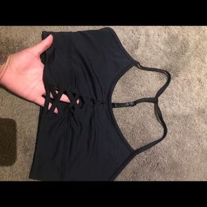 Black sports bra with front cross opening