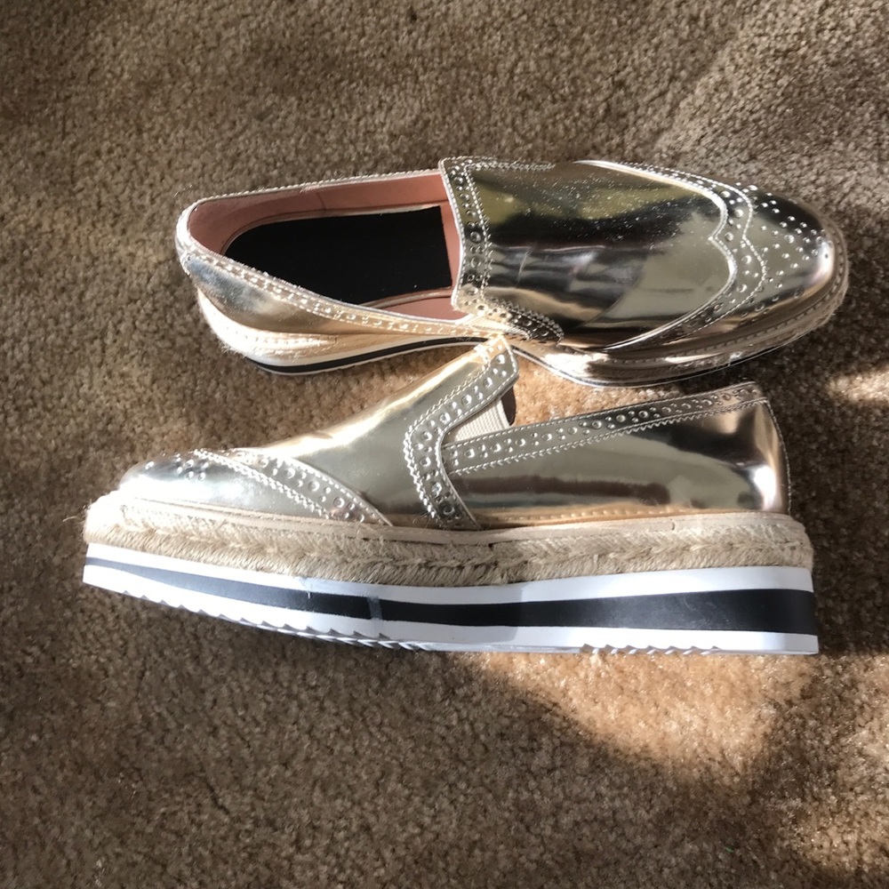 New Zara Platform Gold Loafers Size 38 - Picture 7 of 8