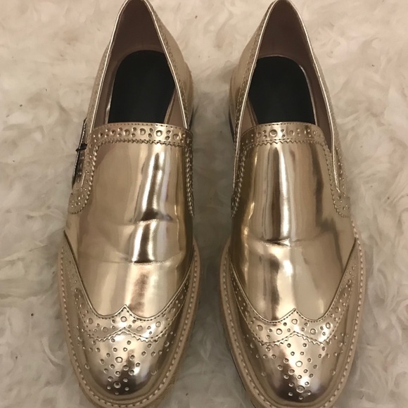 New Zara Platform Gold Loafers Size 38 - Picture 2 of 8