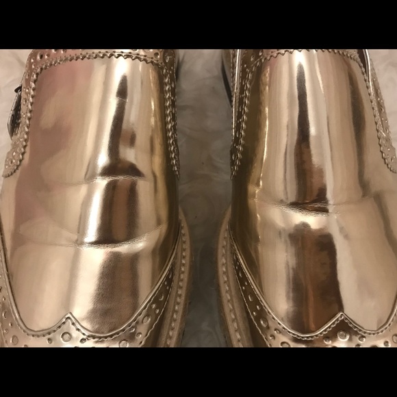 New Zara Platform Gold Loafers Size 38 - Picture 3 of 8