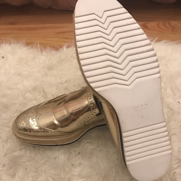 New Zara Platform Gold Loafers Size 38 - Picture 5 of 8