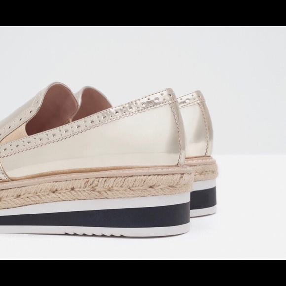 New Zara Platform Gold Loafers Size 38 - Picture 6 of 8