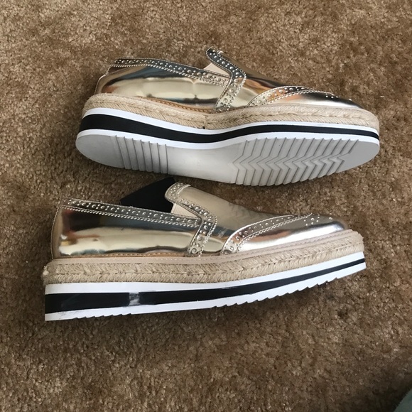 New Zara Platform Gold Loafers Size 38 - Picture 8 of 8