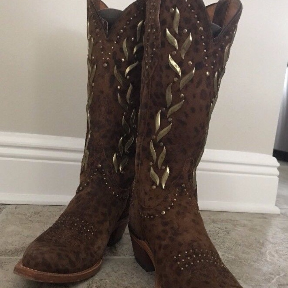 Lucchese Camel Cheetah Print Boots Size 7.5 EUC