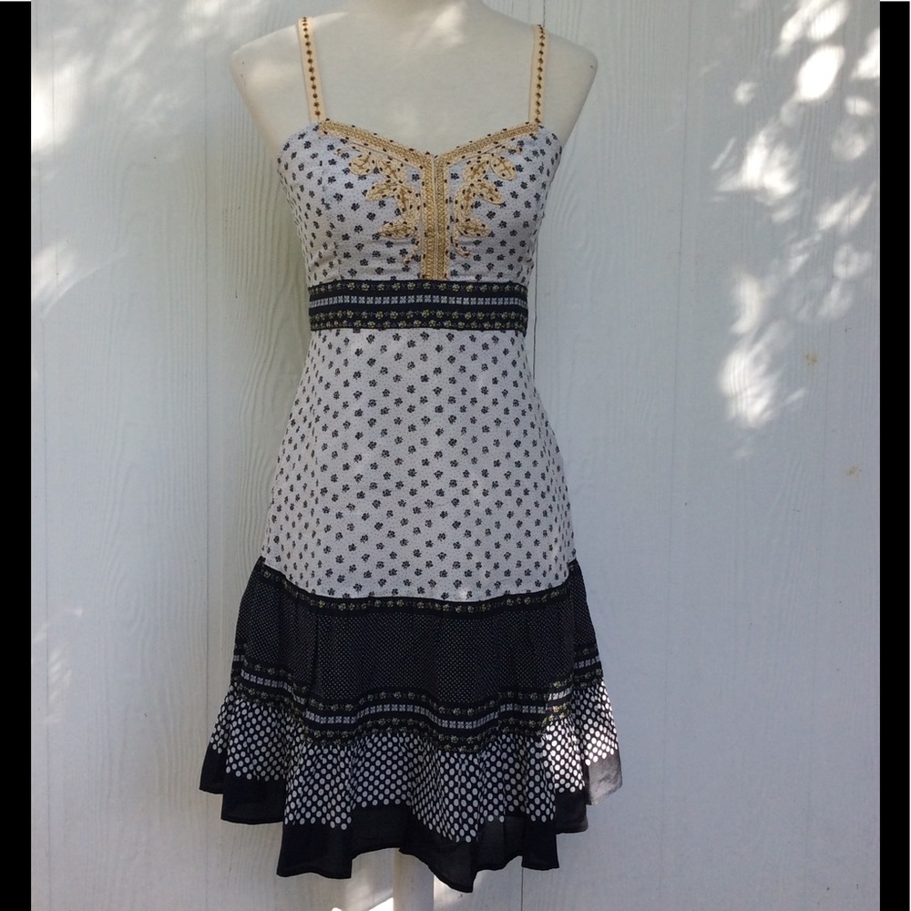 Vintage Free People Dress Beaded Polka Dot Size 6