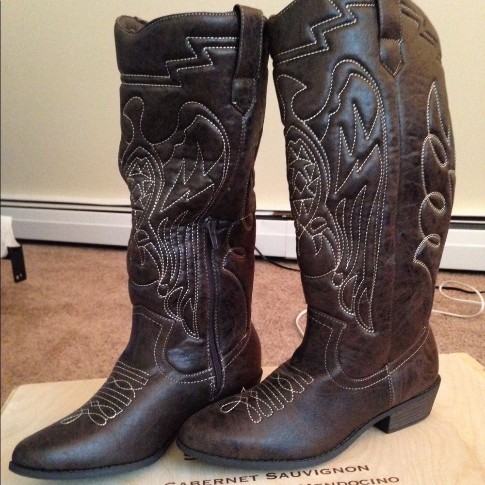 Faux Leather Cowgirl Boots