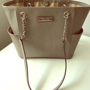 Calvin Klein crossgrain gray leather bag