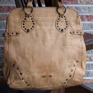 FRYE Tan Leather Vintage Studded Tote