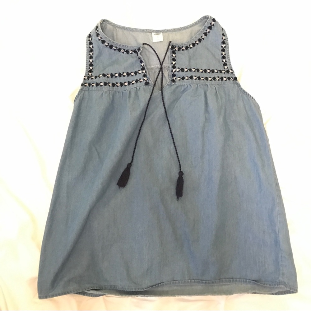 Embroidered Chambray Tank