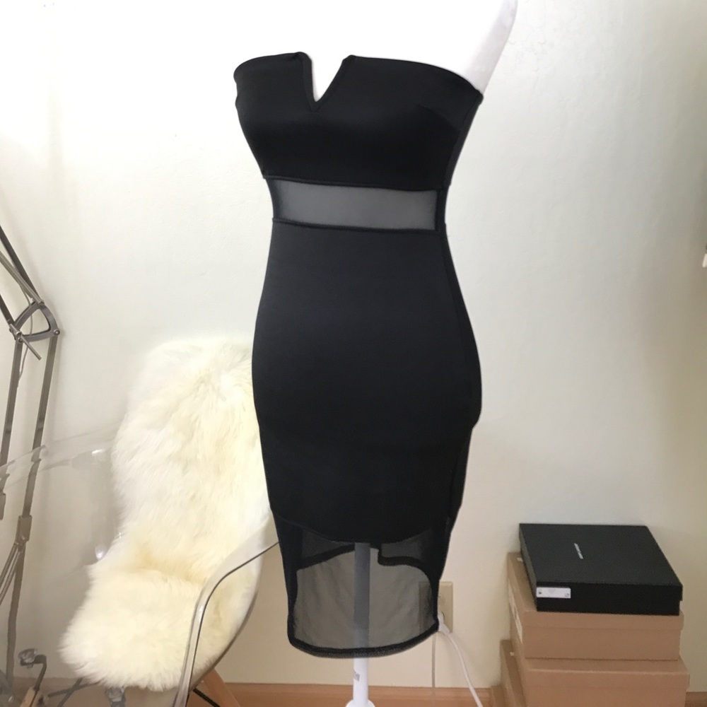 Boohoo strapless mesh cut out dress