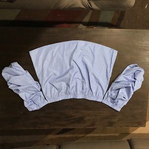 Off the shoulder blue blouse