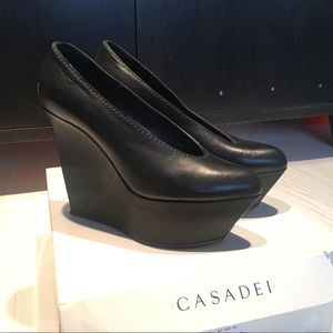 Casadei Leather Wedge Pump - Nero - Authentic