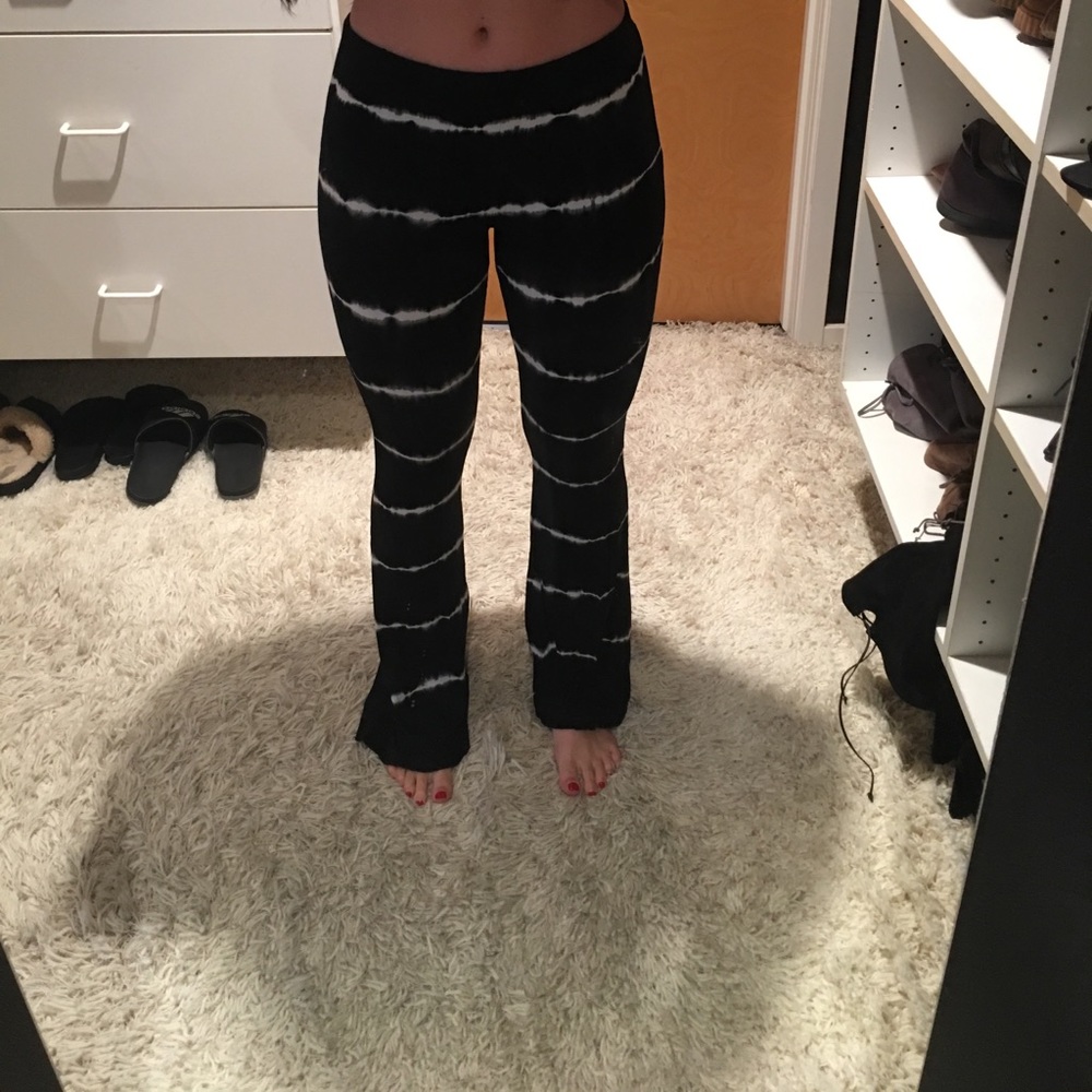 Black & white tie-dye bell bottom pants by Volcom.