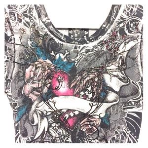 Slim fit t-shirt with tattoo design w/foil accents