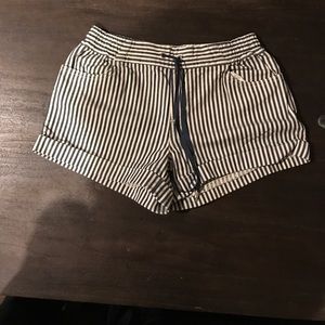 Stripped navy and white jogger shorts