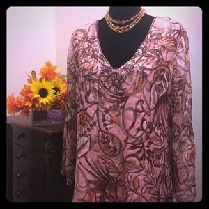 Bob Mackie Peach/ Brown with Gold Metallic Tunic
