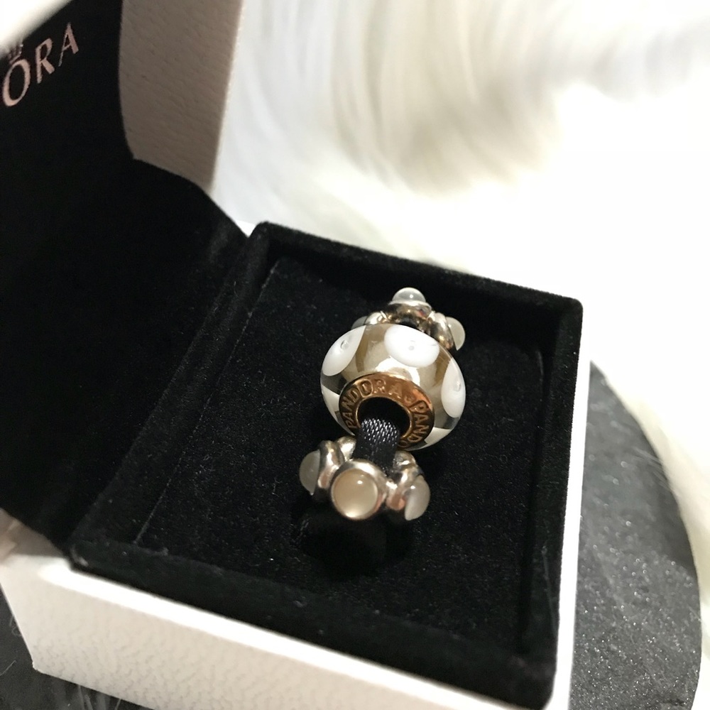 White Mystic murano glass and (2)moon kiss spacers