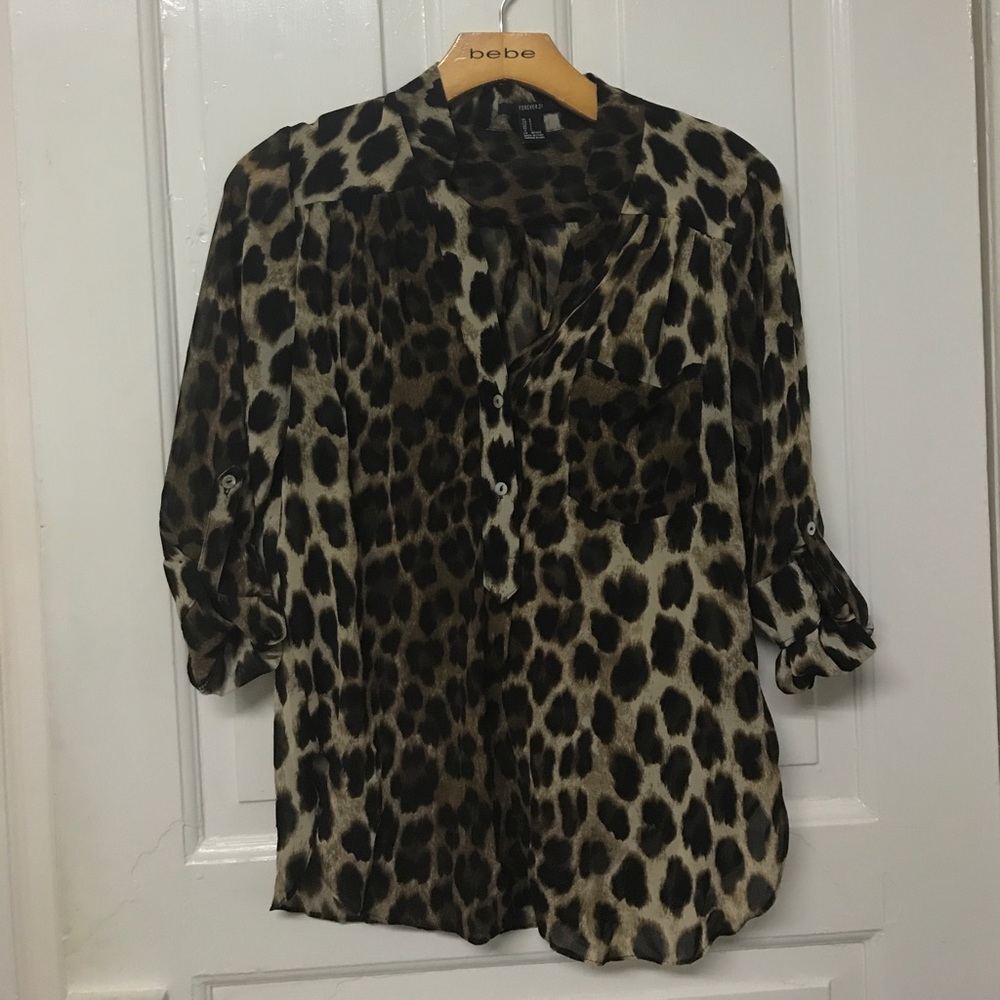 leopard print chiffon blouse