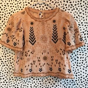 ZARA Embroidered Blush Top