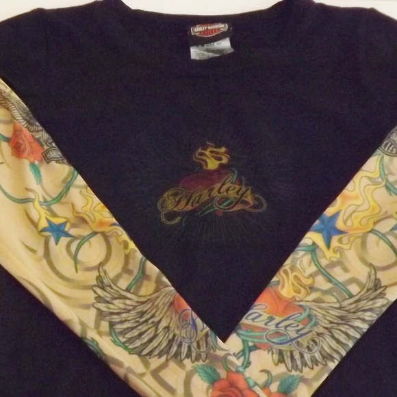 Harley-Davidson Tops - Harley Davidson Tattoo Sleeved Black T-Shirt