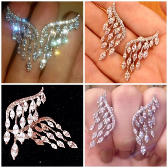 Angel Wings Seductive Dangle Stud Sparkle Earrings - Picture 8 of 8