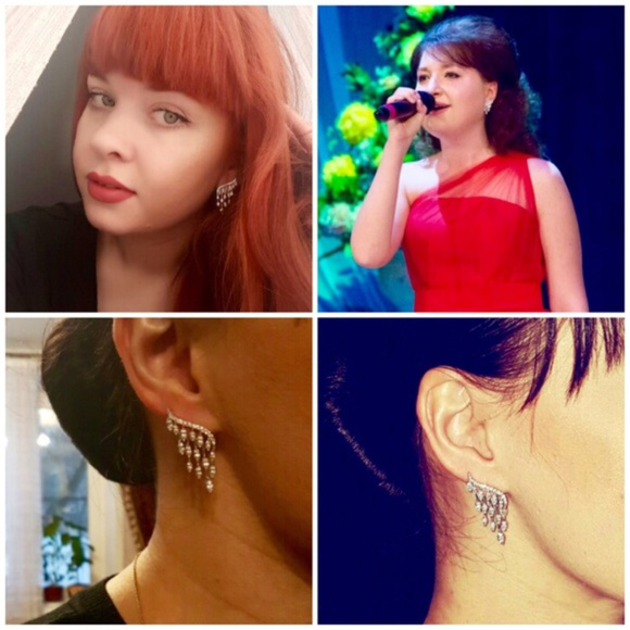 Angel Wings Seductive Dangle Stud Sparkle Earrings - Picture 4 of 8