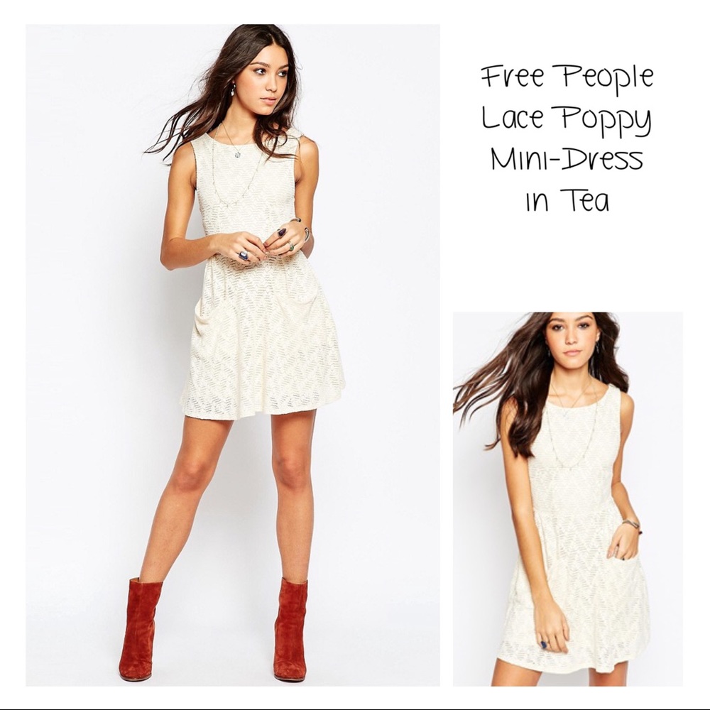 FREE PEOPLE Lace Poppy Mini Dress in Tea Off-White NWT Size Large