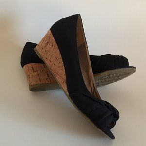 New Black Bow and Cork Wedge Shoes