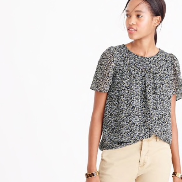 J. Crew Tops - ‼️FINAL PRICE‼️J.Crew Metallic chiffon top in ditsy floral print