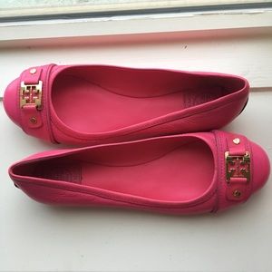 Tory Burch Pink Leather flats, gold logo, size 9.5