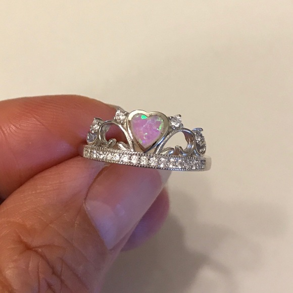 Sterling Silver Pink Lab Opal Crown 🤴 Ring - Picture 1 of 6