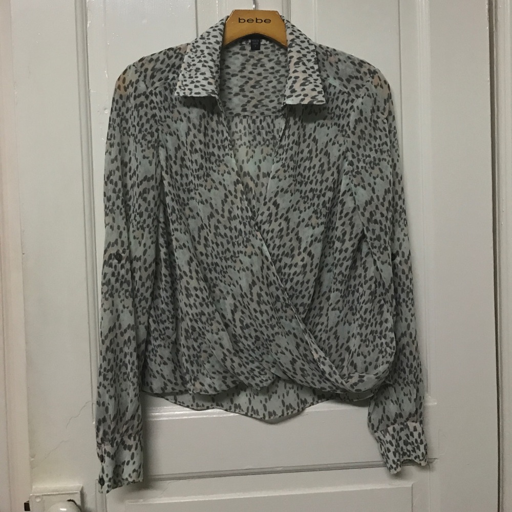 Printed chiffon cross cross blouse