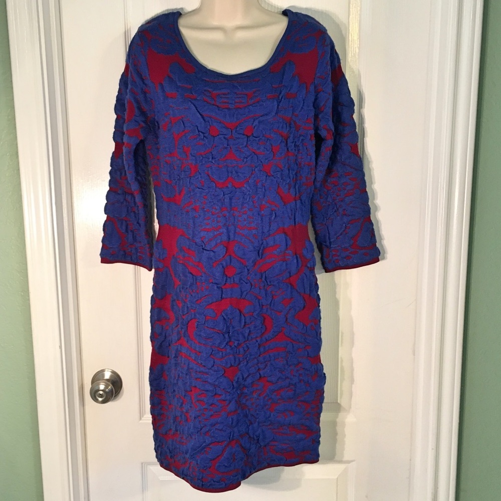 Blue Rain Burgundy & Blue Textured Sweater Dress - Picture 2 of 7