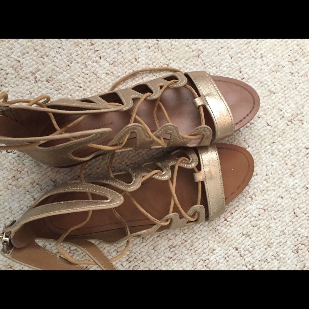 Zara lace up gold & tan gladiator sandals