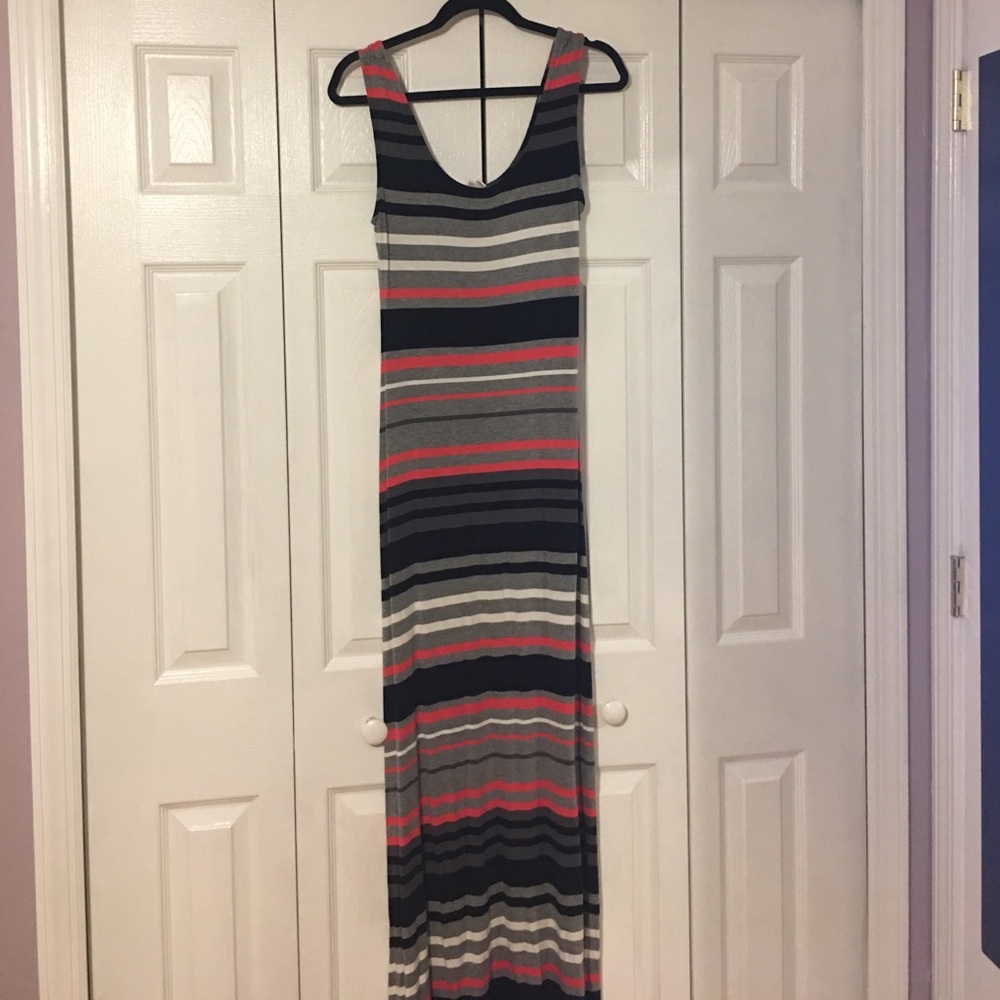 Black, Grey & Pink Striped Maxi Dress