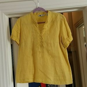 Carole Little mustard colored linen blouse