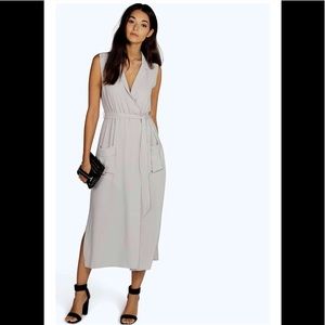 NWT Grey Midi maxi Belted Utility Dress BOOHOO