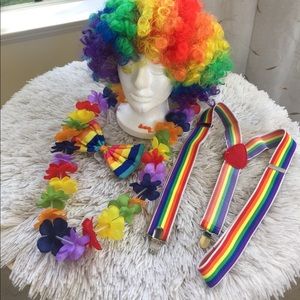 Rainbow Afro wig accessories with bow tie