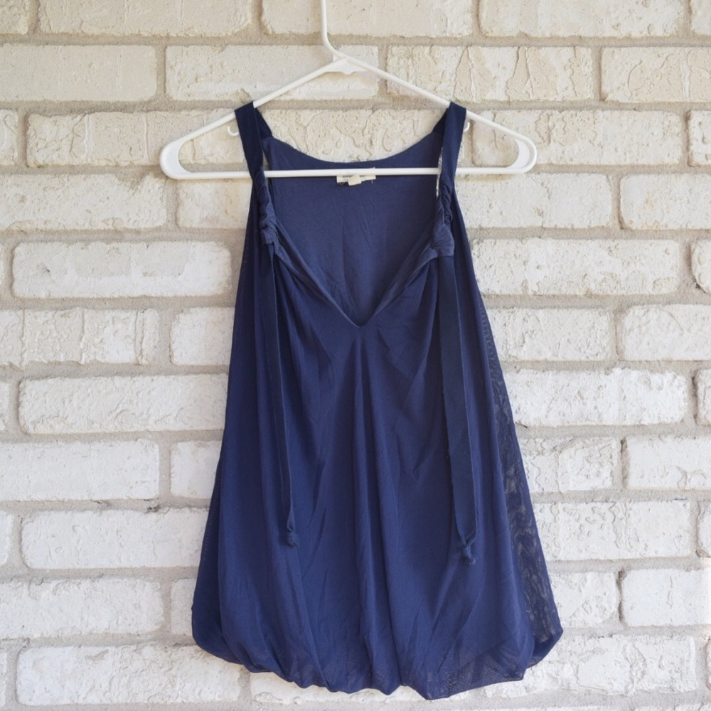 Silence + Noise Billowy Navy Mesh Top