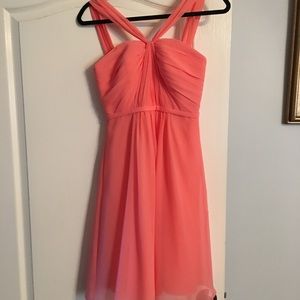 David's Bridal Y-Neck Dress in Coral Reef